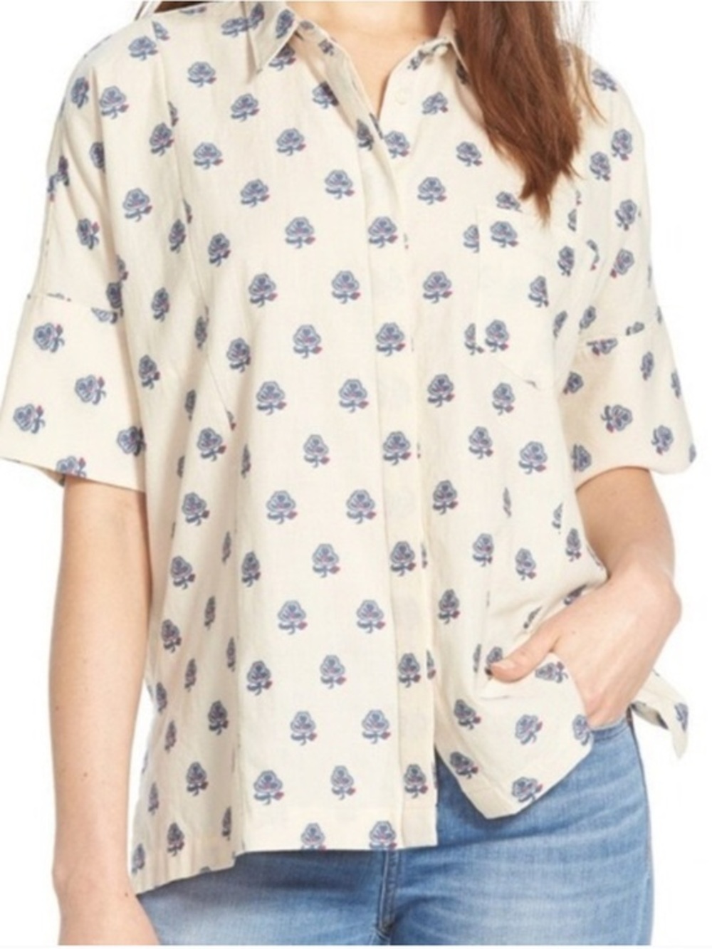 Madewell Academie Floral Weave Courier Shirt Top size S